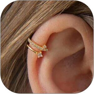 Pair Gold Non Piercing Rhinestone Star Clip on Earring Cartilage Jewelryt Gift